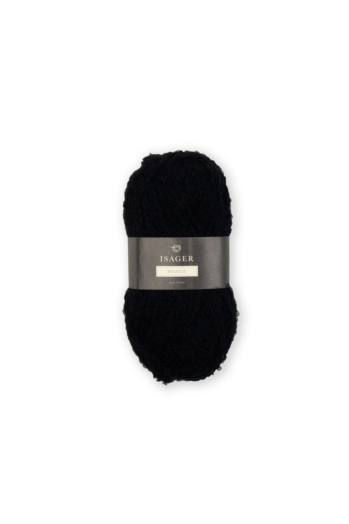 Isager Bouclé Farbe 30 in Schwarz, Knäuel aus Alpakagarn mit Schlingenstruktur