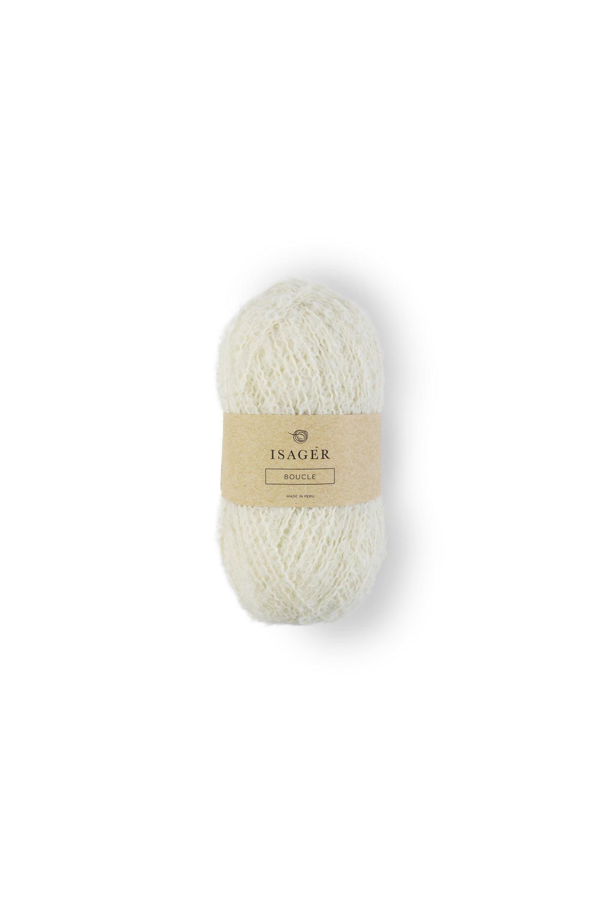 Isager Bouclé Farbe E 0 in Naturweiß, Knäuel aus Alpakagarn mit Schlingenstruktur