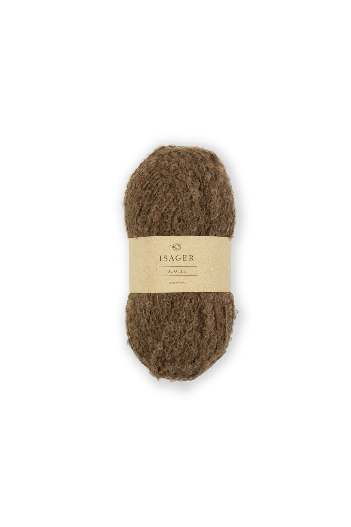 Isager Bouclé Farbe E 8s in Mittelbraun, Knäuel aus Alpakagarn mit Schlingenstruktur