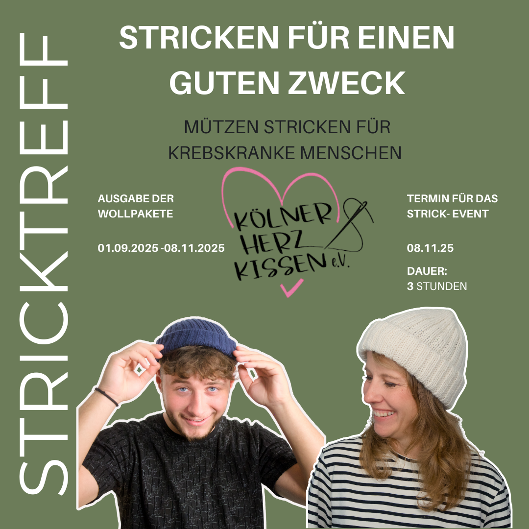 Mitstrick-Aktion für den guten Zweck: Mützen stricken mit den Kölner Herzkissen e.V.