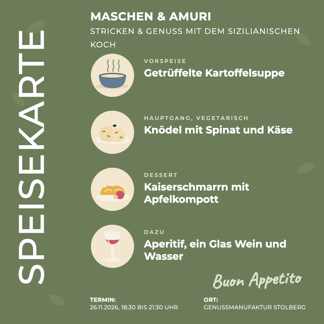 Maschen &amp; Amuri – Stricken &amp; Genuss mit dem sizilianischen Koch